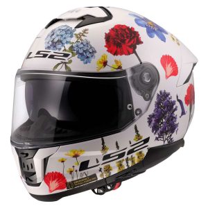LS2 FF808 STREAM II FLOWERS, MOTO ĶIVERE, balta ar ziediem
