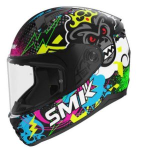 Slēgta ķivere bērniem SMK Bionic Kids CHIMPZ krāsa melna/zaļa/dzeltena